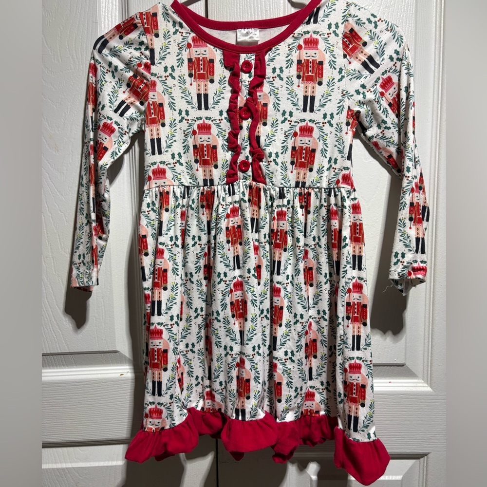 Nutcracker Print Long Sleeve Dress